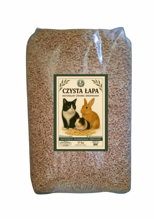 CZYSTA ŁAPA-żwirek, pellet drewniany 15kg Ziołowa Norka