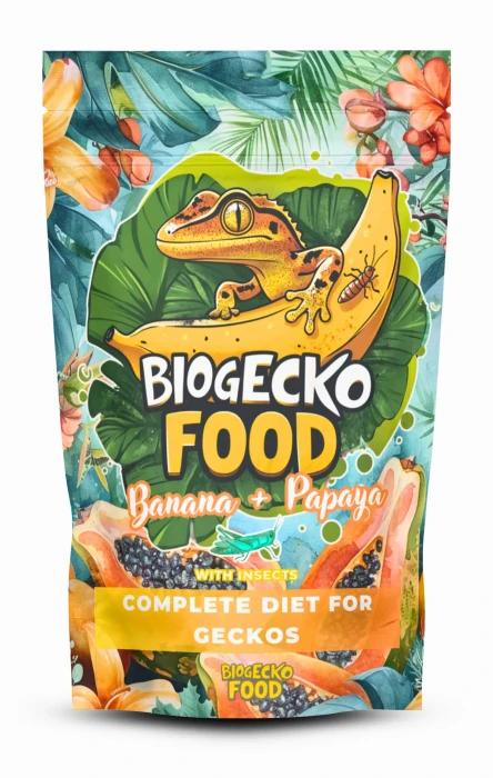 BioGecko Food Banana & Papaya + Owady 100 g – pełnoporcjowy pokarm dla gekonów i innych jaszczurek