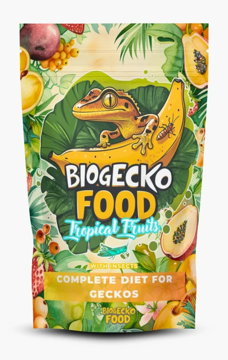 BioGecko Food Banana & Tropical Fruits + Owady 100 g – pełnoporcjowy pokarm dla gekonów i innych jaszczurek